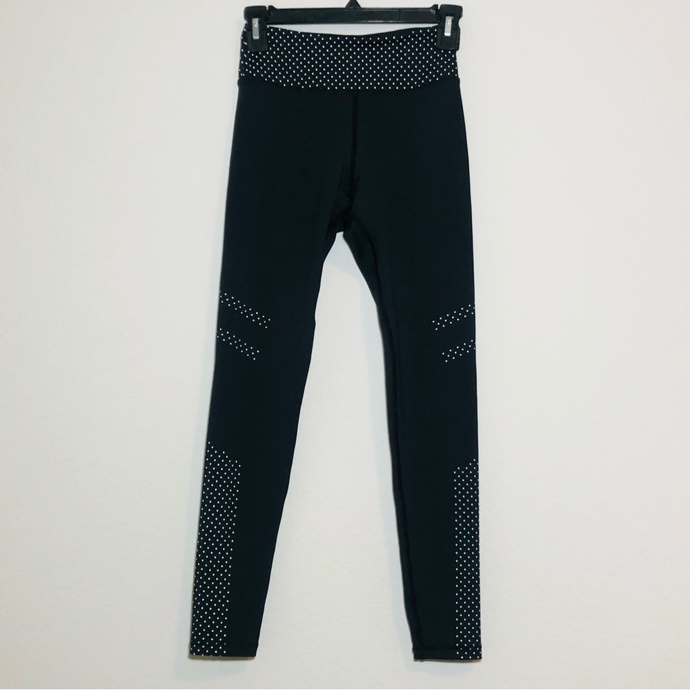 All Fenix Black Leggings with White Color Block Accent Polka Dots size XS